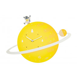 Wall clock Spaceman, wood, yellow, 33.0x45.5x4.9cm