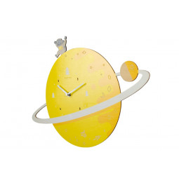 Wall clock Spaceman, wood, yellow, 33.0x45.5x4.9cm
