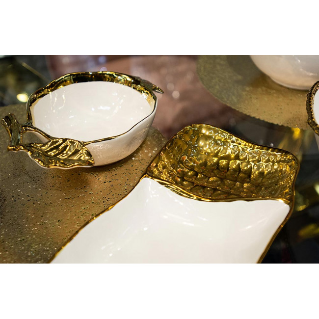 Decorative bowl Waila, white/gold, 30x15.5x4.5cm