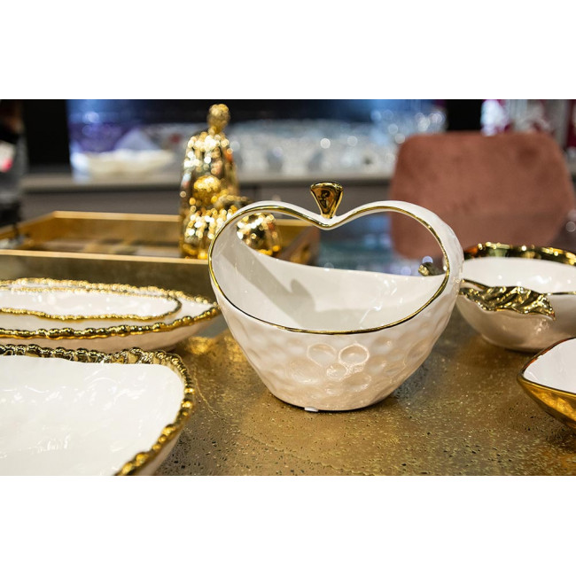 Decorative bowl  Werona, white/gold, 17x15.5x16.5cm