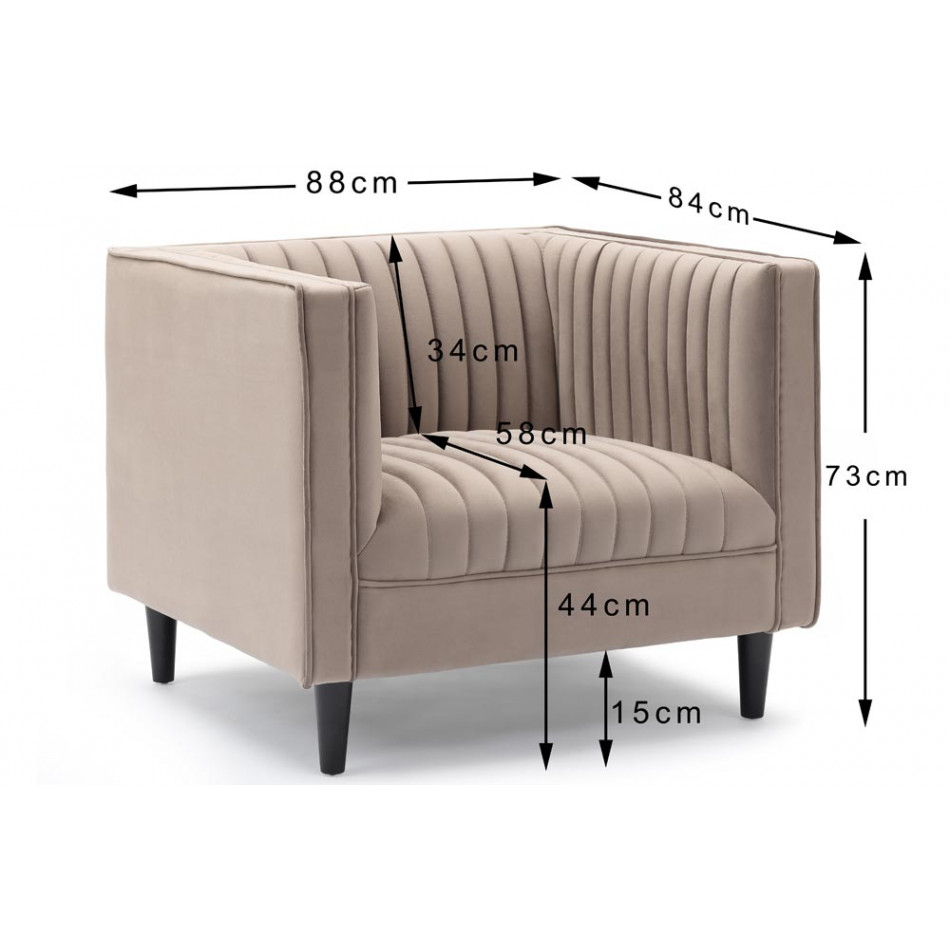 Club chair Hedon, taupe, H73x88x84cm, seat height 44cm