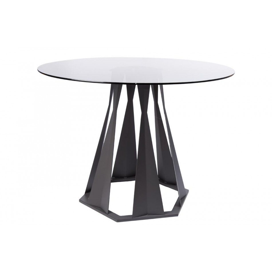 Dining table Odense, grey glass top, D100 H75cm