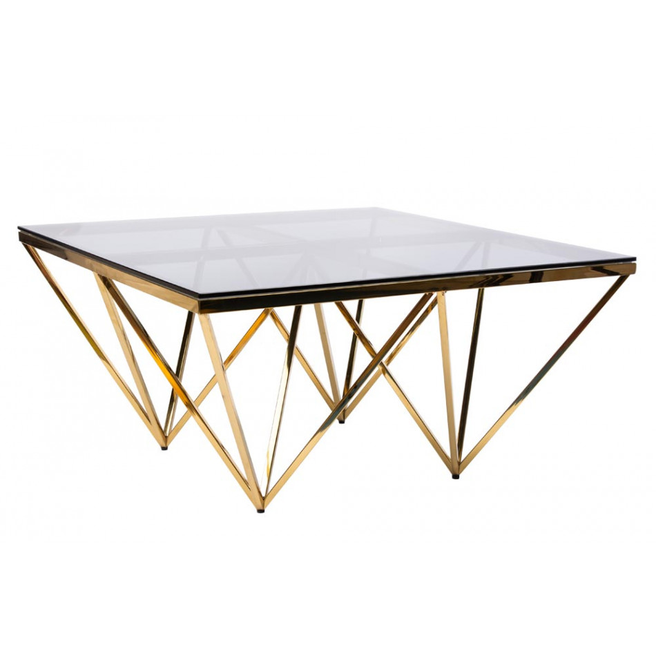 Coffee table Elda, toned glass/golden, 80x80x41cm