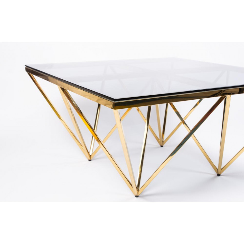 Coffee table Elda, toned glass/golden, 80x80x41cm