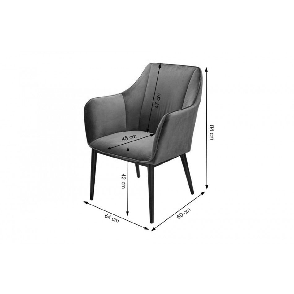 Armchair Sabara, grey, 64x60x H84cm, seat height 40cm