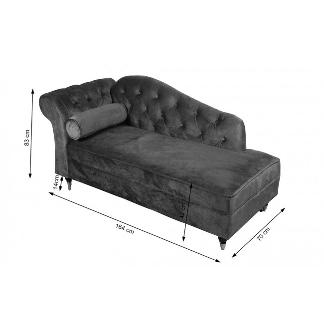 Lounge chair Chesterfield L, black, 164x70x83cm, seat height 42cm