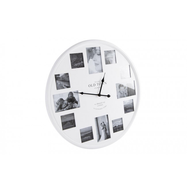Wall clock, white, for 8 photos 7.5x7.5cm/for 4 photos 9x14cm, D60cm