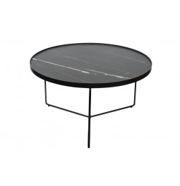 Coffee table Soliera L, D80cm, H45cm, black, metal/glass