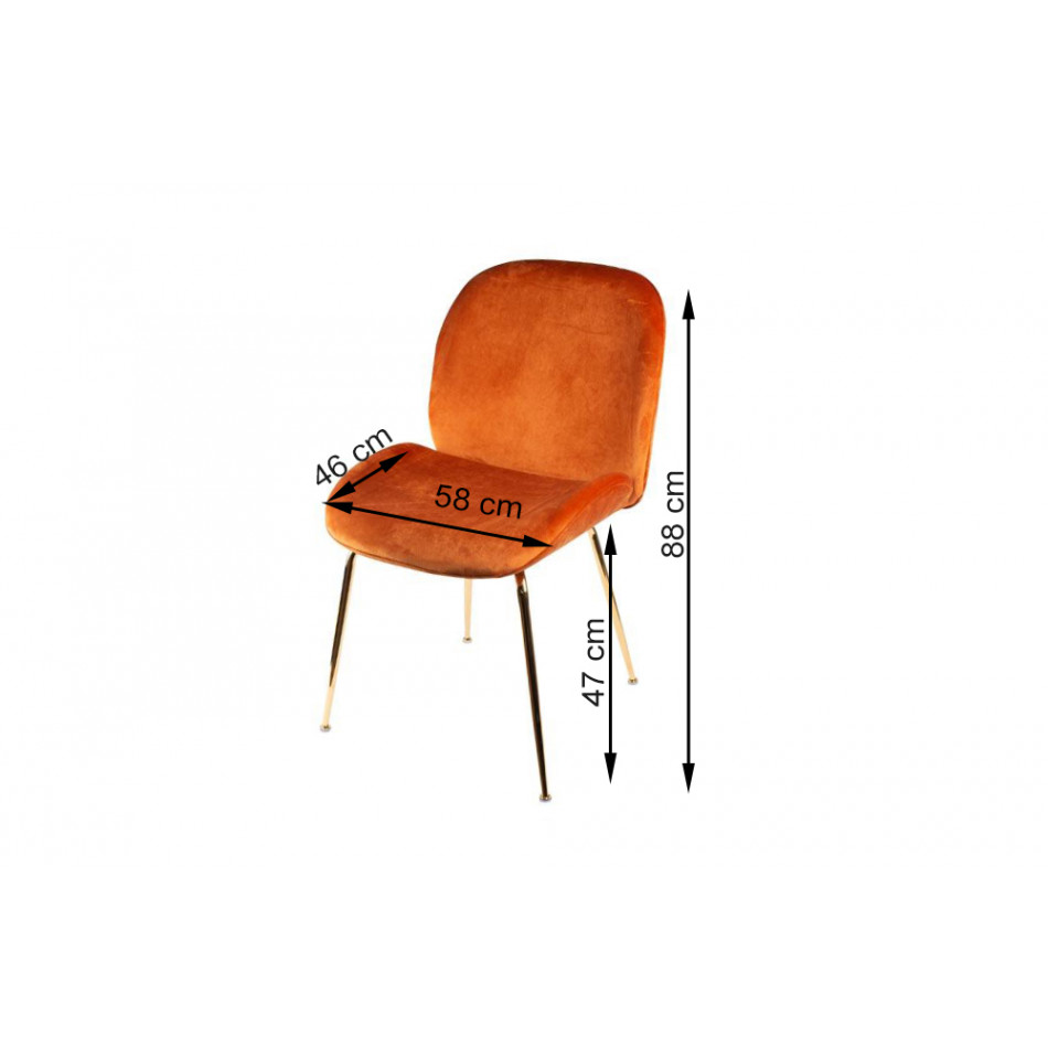 Обеденный стул Troja, оранжевый, бархат 58x46x88cm высота сиденья 47cm
