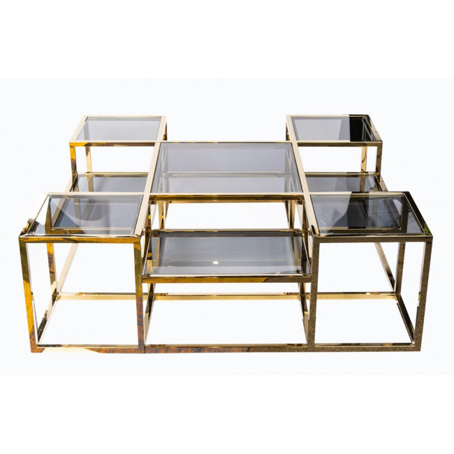 Coffee table Elgin, toned glass/golden, 120x120x40cm