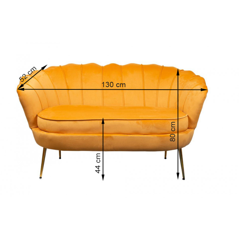 Диван Amorinito 2-х местный, золотистого цвета, бархатный,  130x80x526см, высота сиденья 44cm