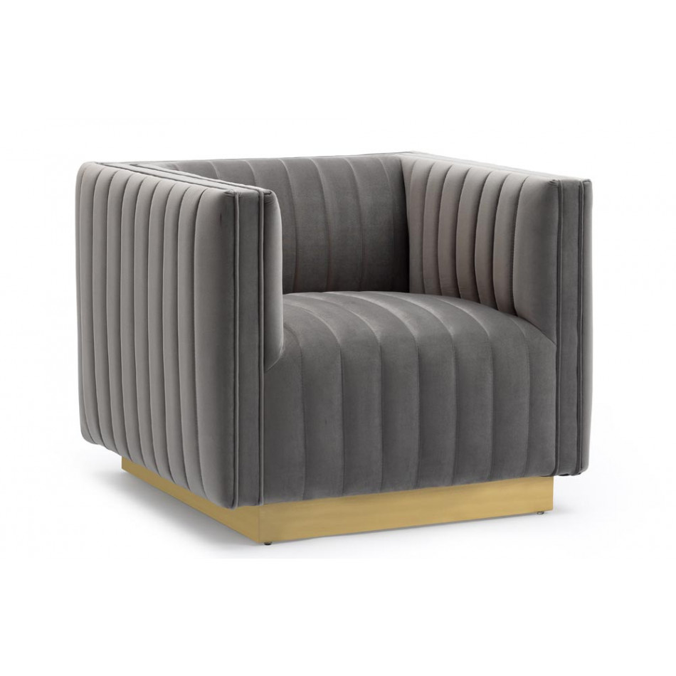 Club chair Hagen, grey, velvet, 90x88x71cm, seat height 45cm