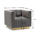 Club chair Hagen, grey, velvet, 90x88x71cm, seat height 45cm