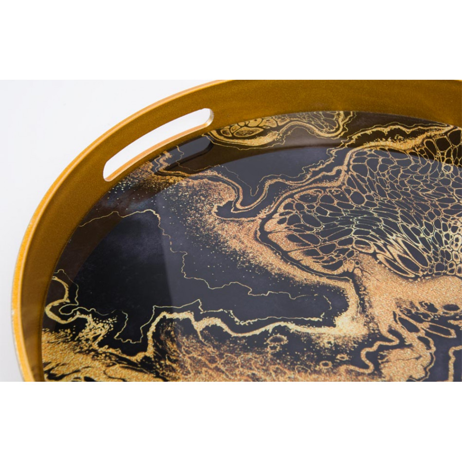 Tray, golden/black S, D33cm