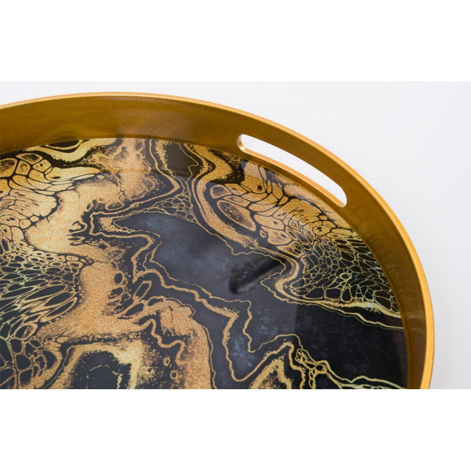Tray, golden/black S, D33cm
