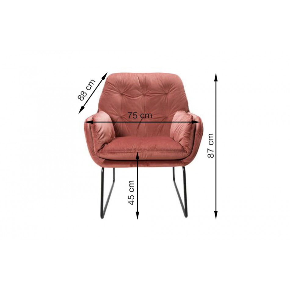 Armchair Aspena, pink colour, H87x75x88cm, seat height 45cm