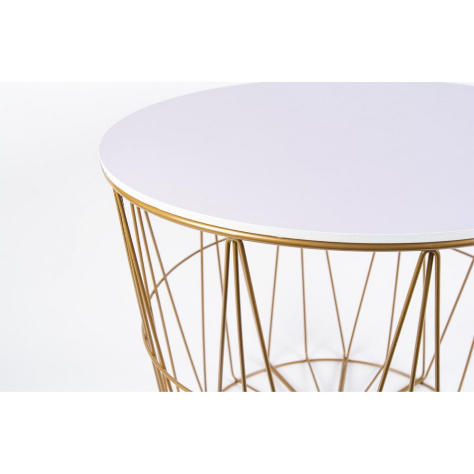 Table with strorage space L, wood/metal, golden/white, 50x50x42cm