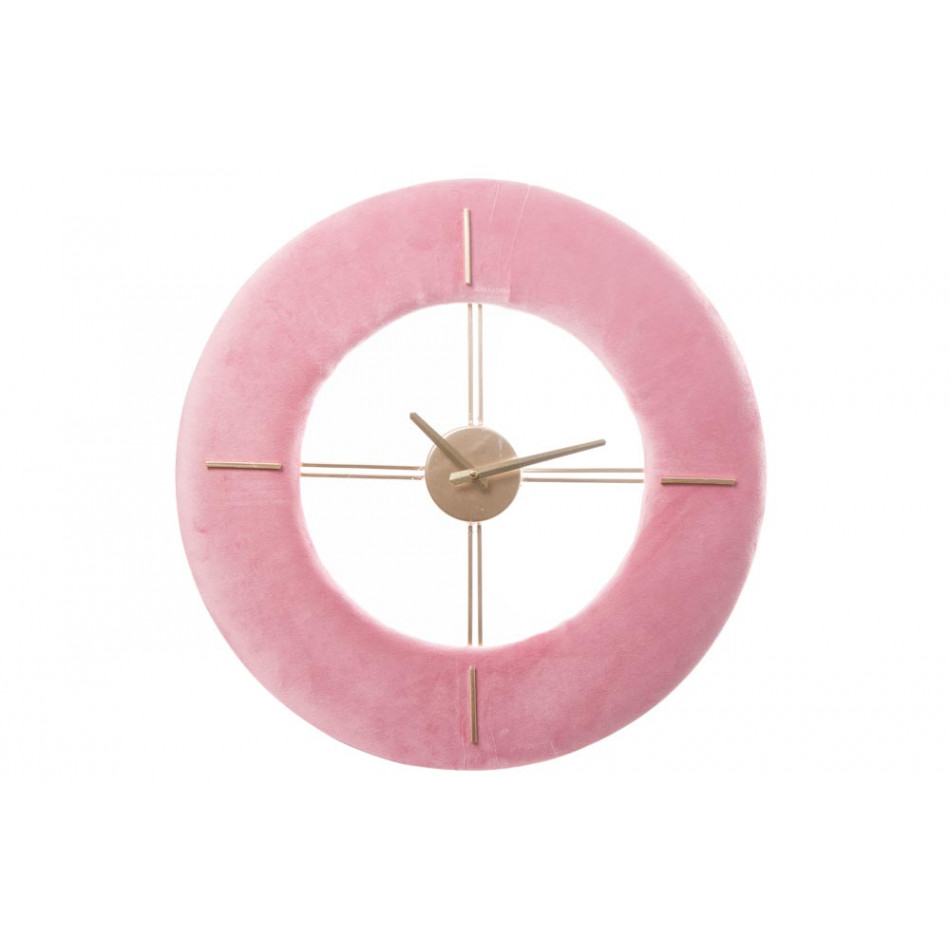 Wall clock Ido, metal/velvet, golden/pink, D48cm