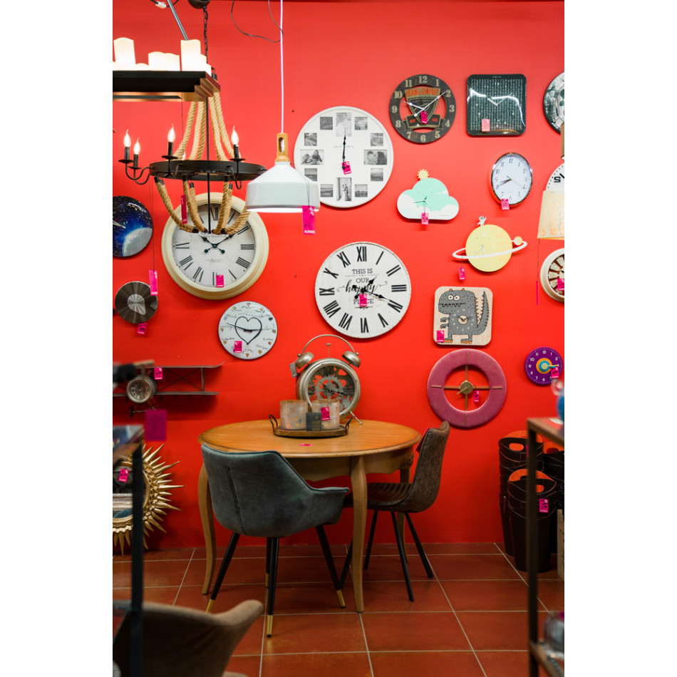 Wall clock Ido, metal/velvet, golden/pink, D48cm