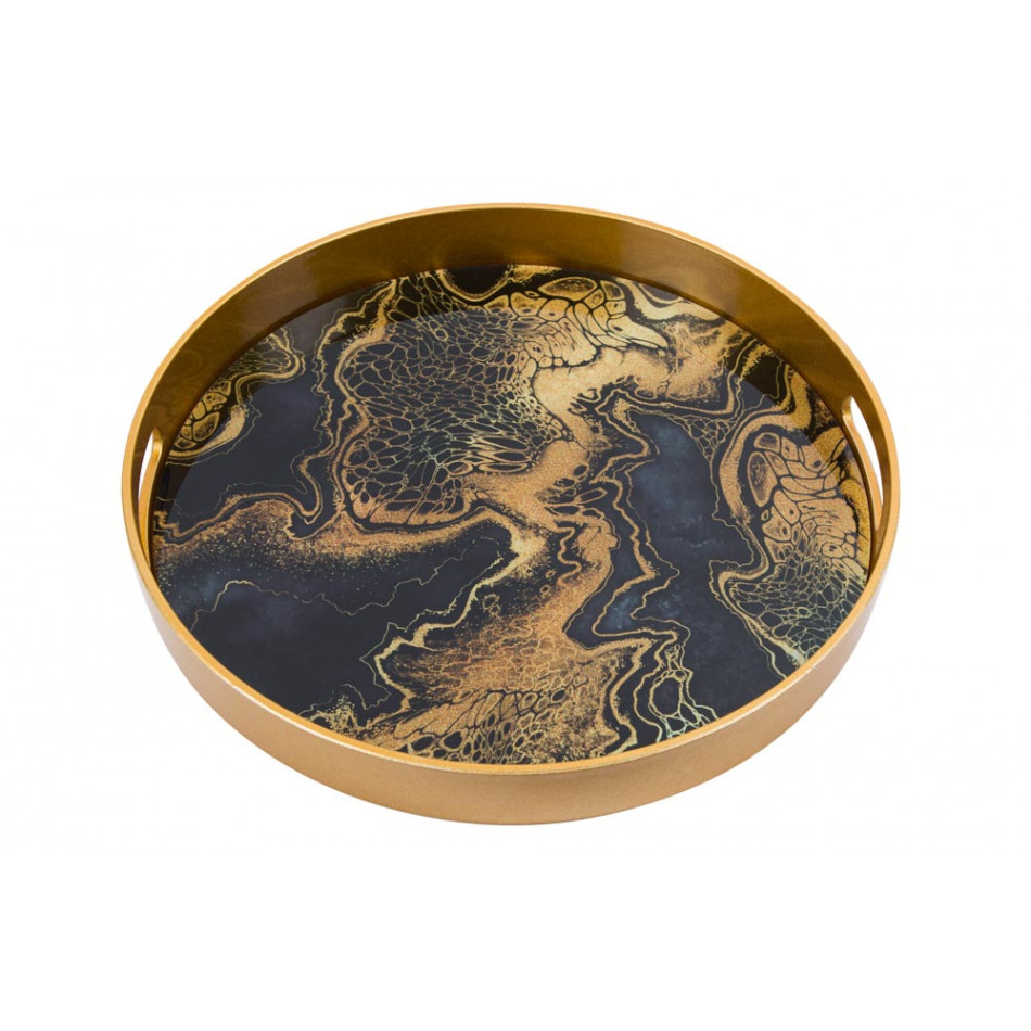 Tray, golden/black L, D38x4cm