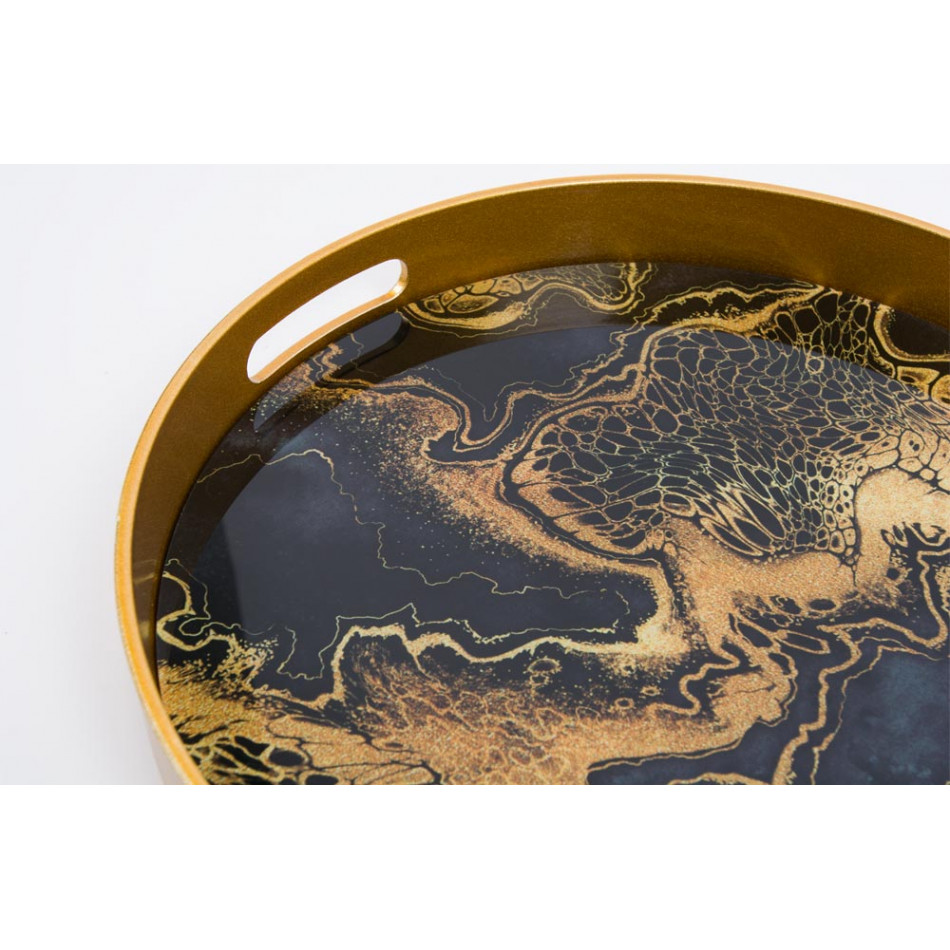 Tray, golden/black L, D38x4cm