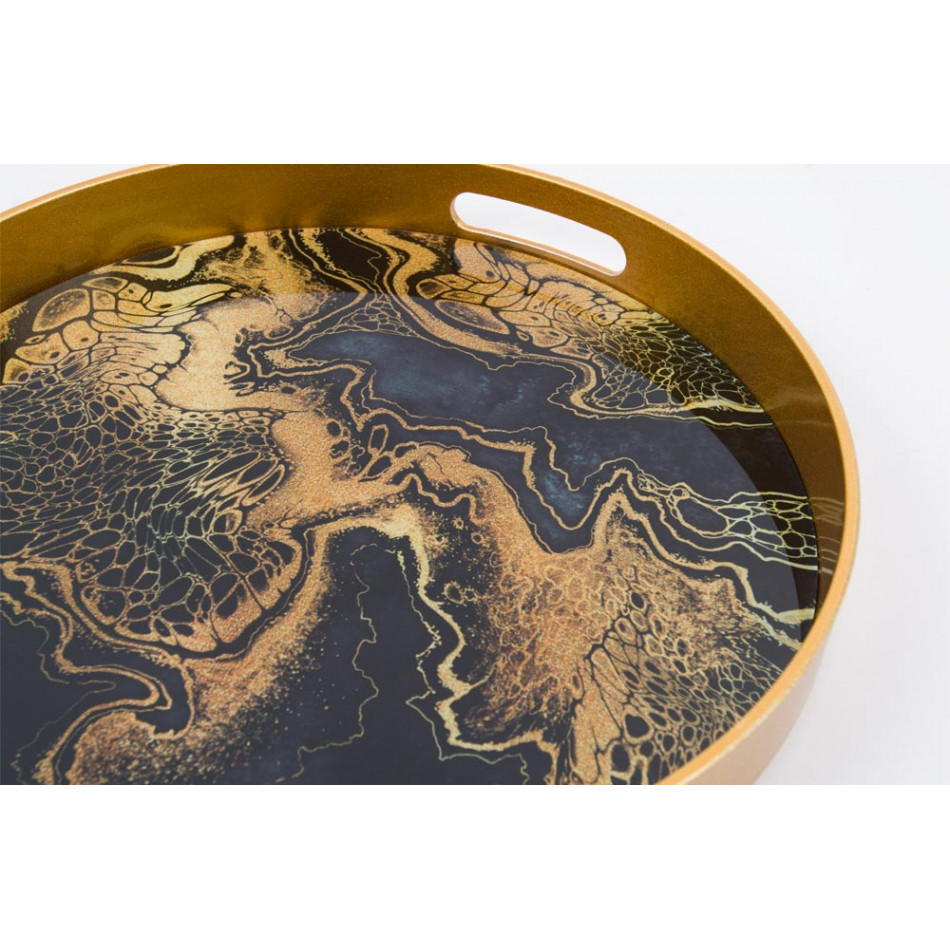 Tray, golden/black L, D38x4cm