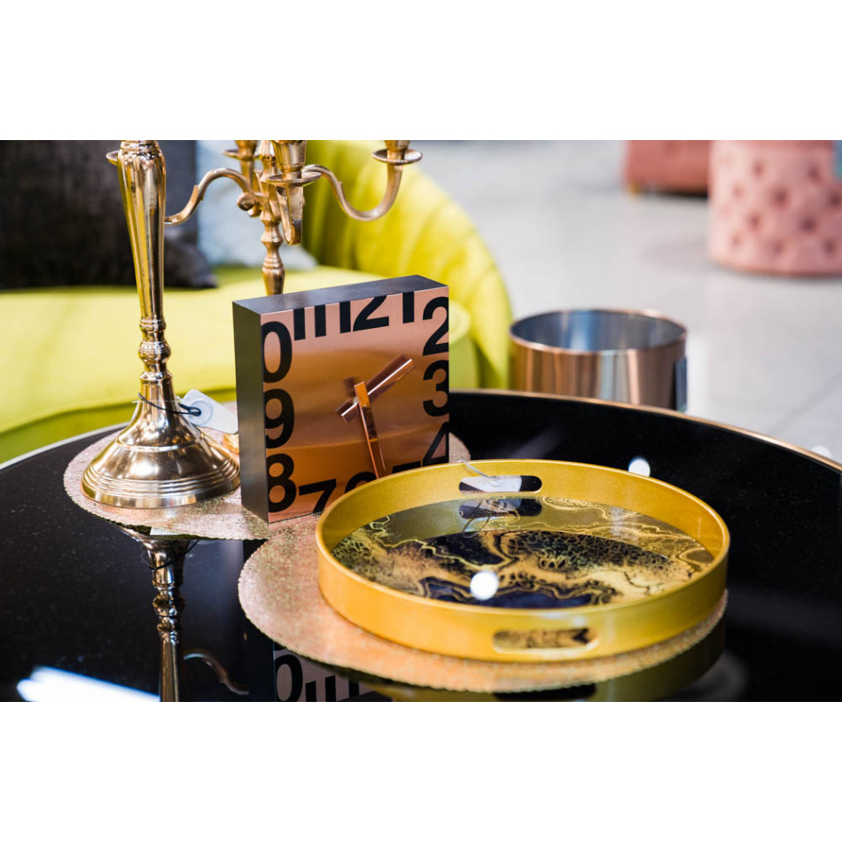 Tray, golden/black L, D38x4cm