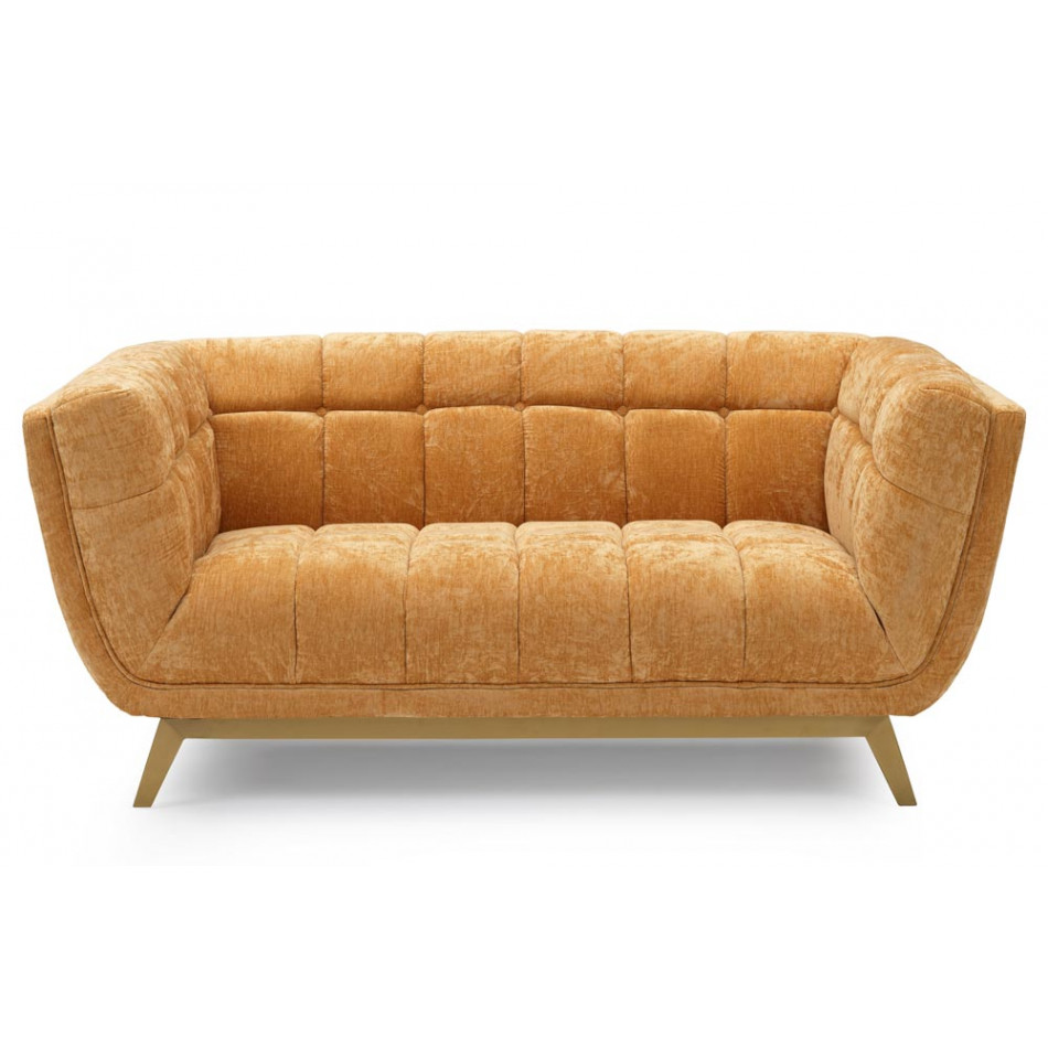 Sofa Haris, 2-seat, golden, velvet, 165x88x75cm, seat height 43cm