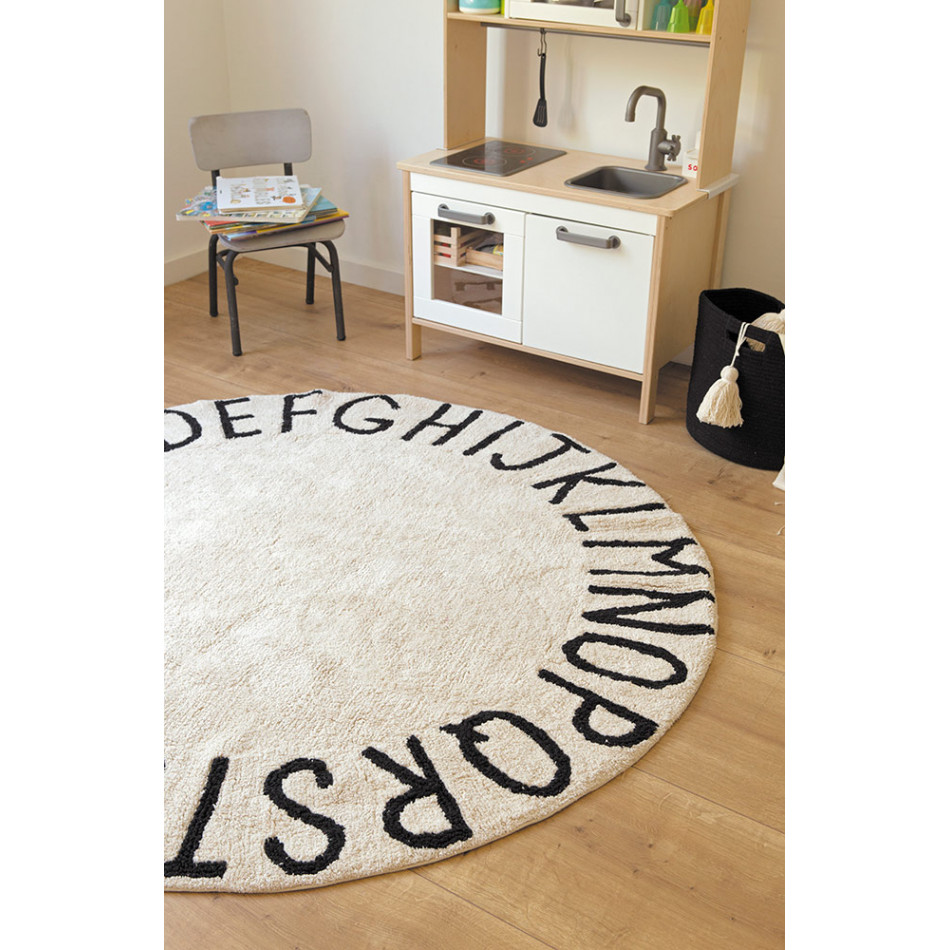 Round ABC Rug vintage natural/black, D-150cm 