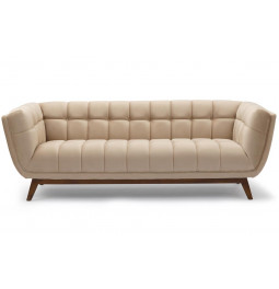 Sofa Haris, 3-seat, beige, wooden legs, velvet, 218x89x76cm, seat height 45cm