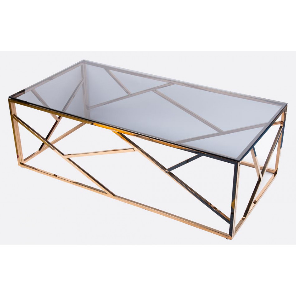 Coffee table Eisen, toned glass/rosegold, 120x60x40cm