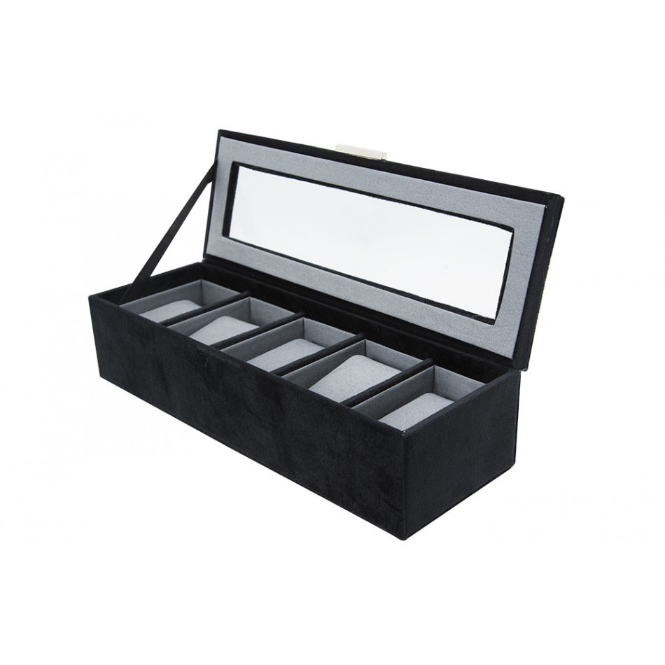 Jewellery box Zallija, black velvet/light grey, 29x10.5x7cm 