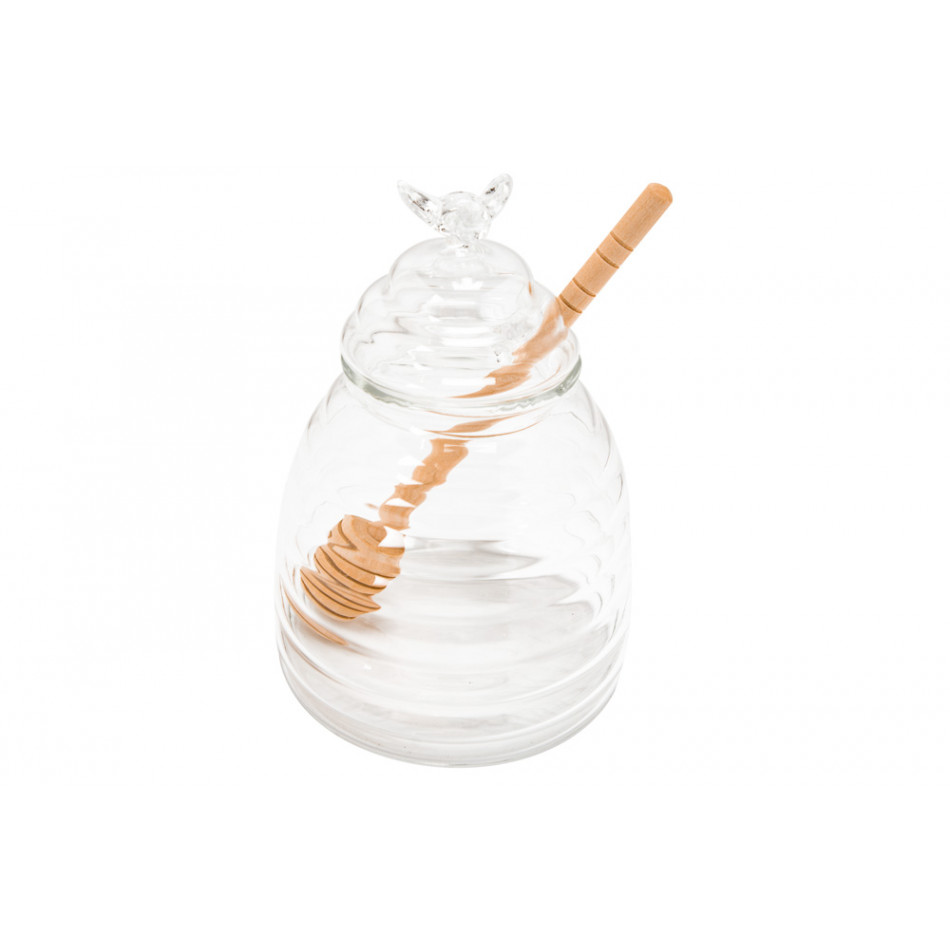 Honey jar with spoon, glass,  D10 x 14cm