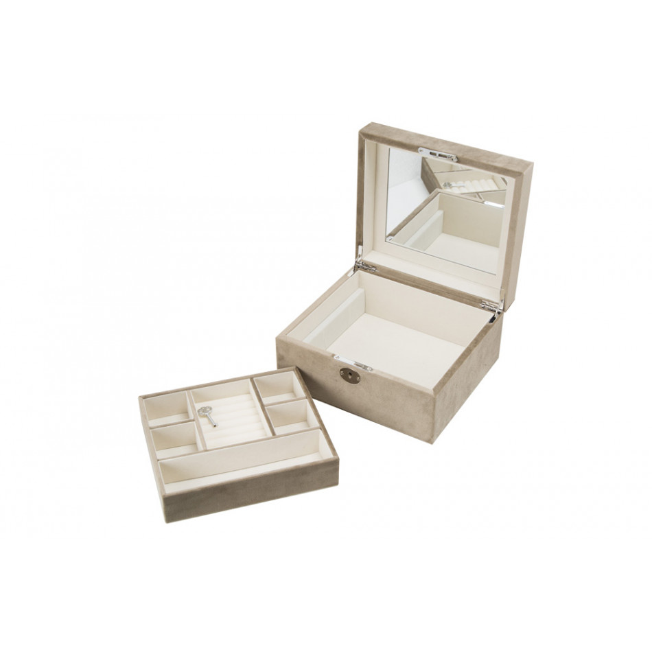 Jewellery box Tramma, taupe velvet, 23.5x21x12cm