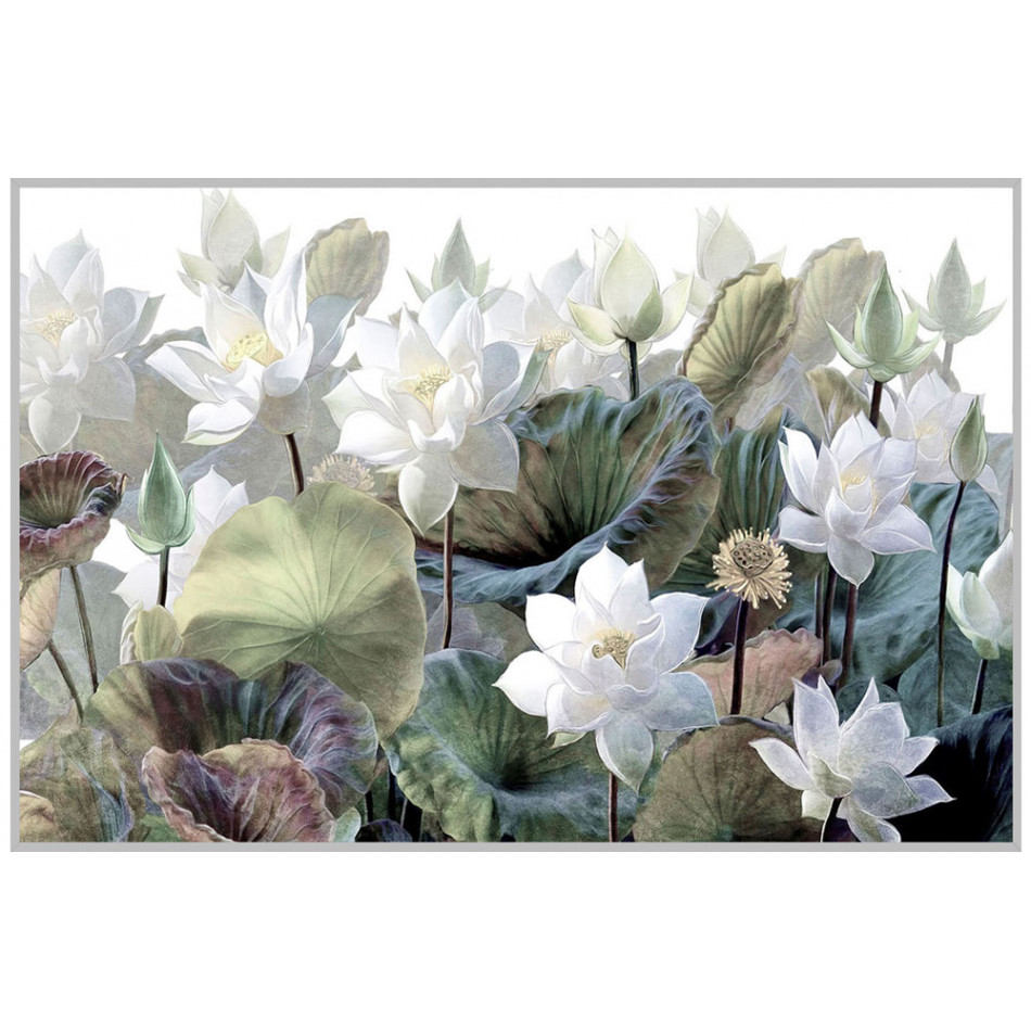 Wall Glass Art  Flowers in white, 80x120x3.5cm