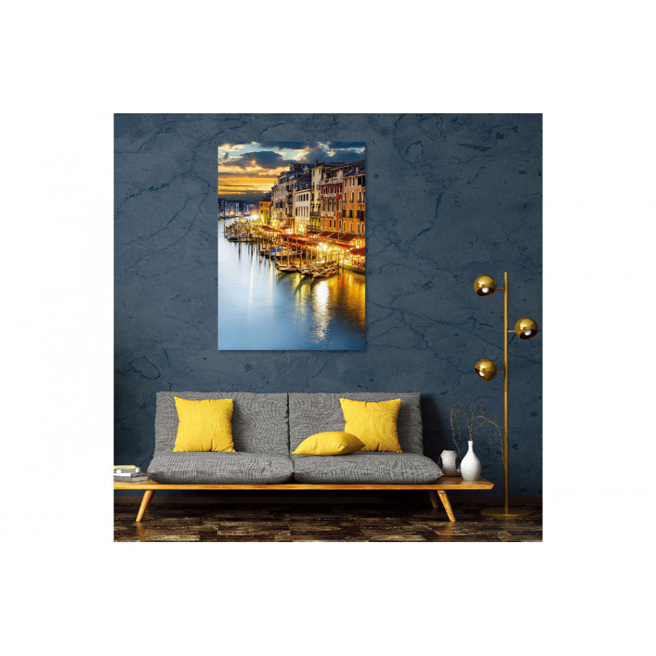 Wall Glass Art Sunset in town, 120x80x0.4cm