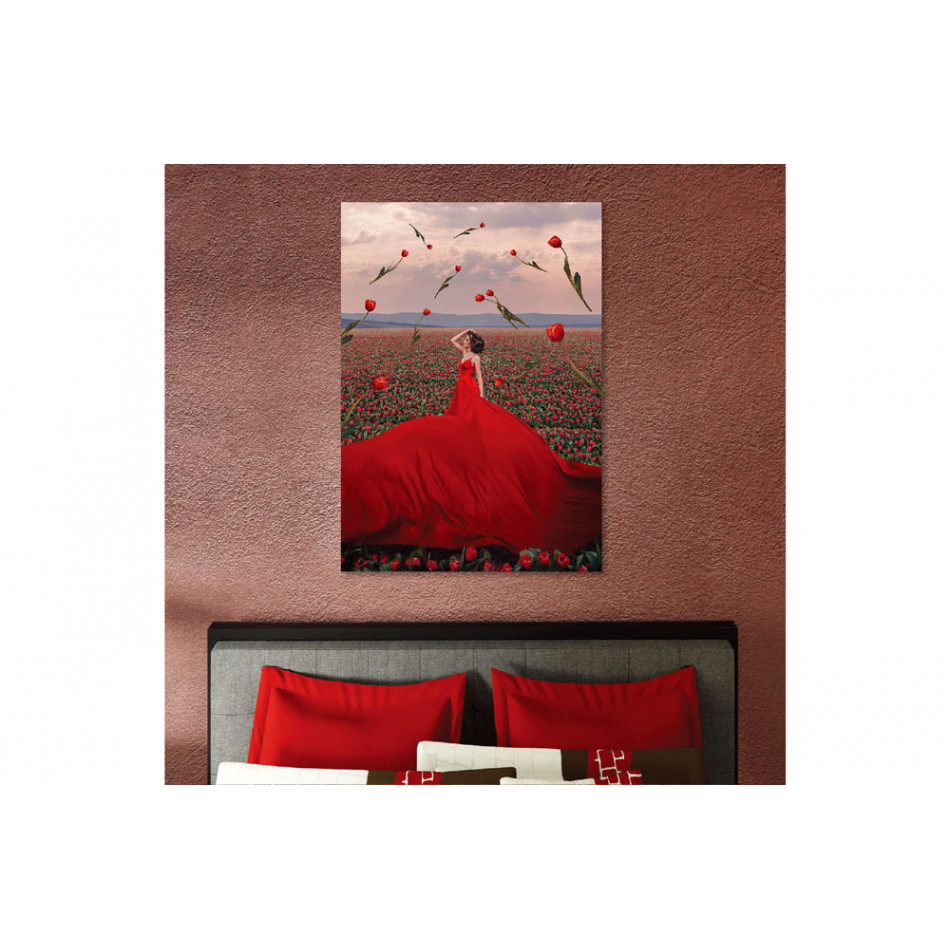 Wall Glass Art Lady in red dress, 120x80x0.4cm