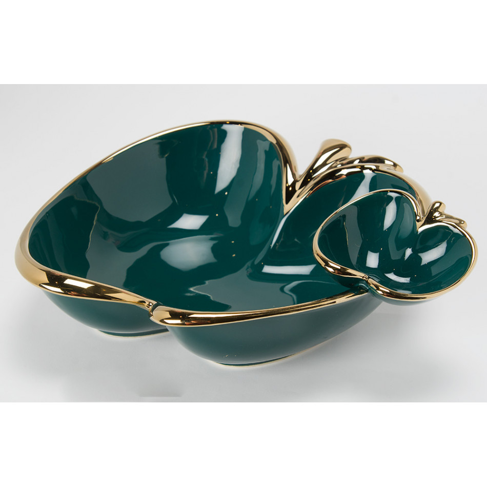 Decorative bowl Two apples, green/gold, 27x23.5x8cm