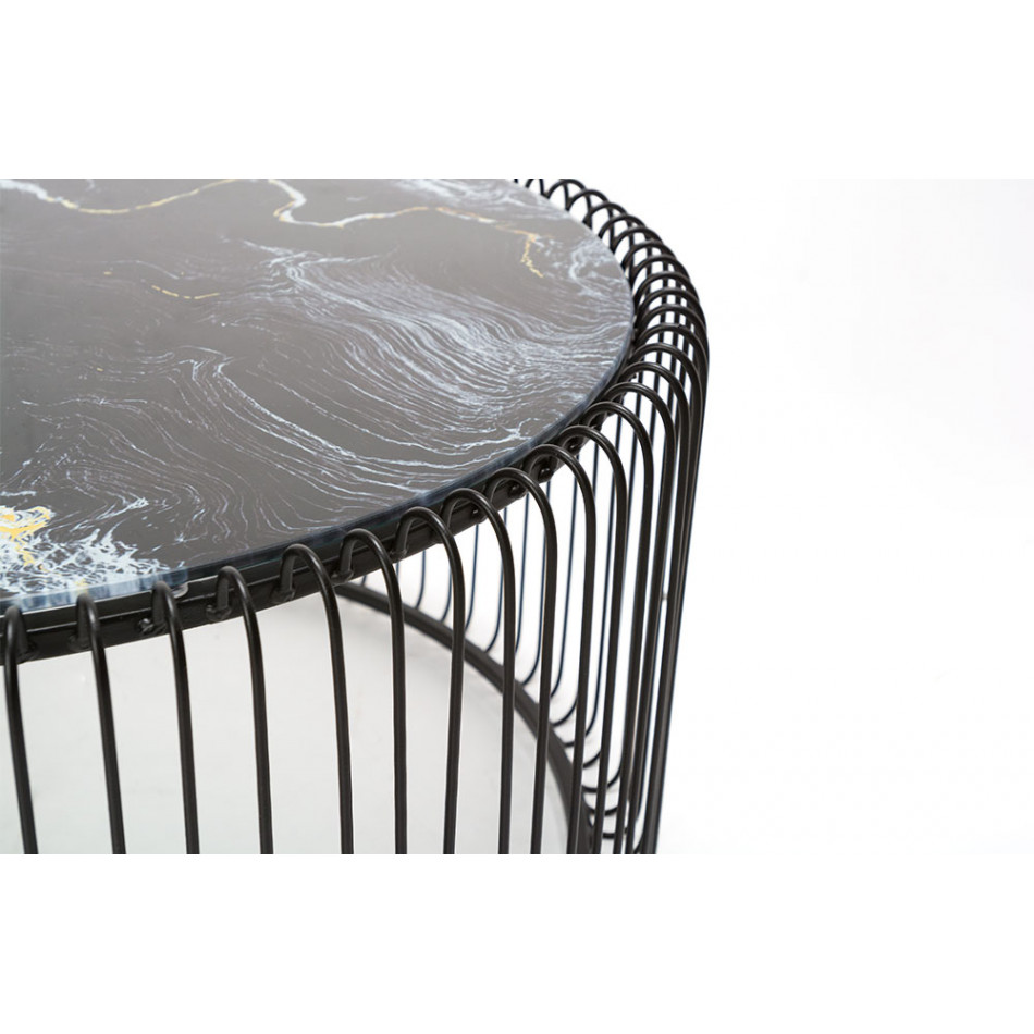 Coffee table Wire Glass Marble M, black, H30  D60cm