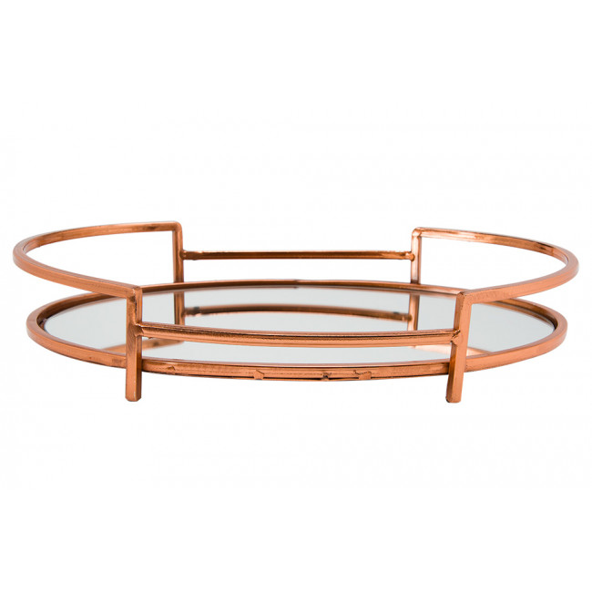 Tray with mirror oval M, rosegold, 5x34x21cm