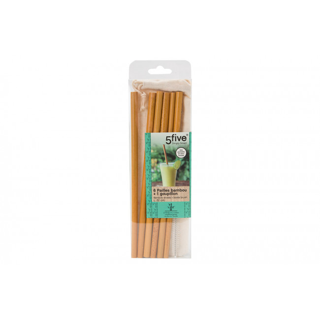 Bamboo straws with 2 accessories, L 22cm
