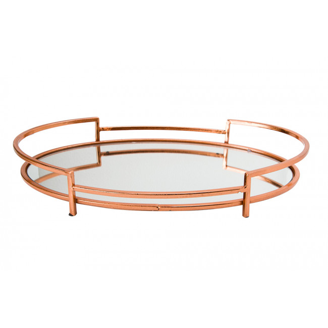 Tray with mirror oval L, rosegold, 40x26x6cm