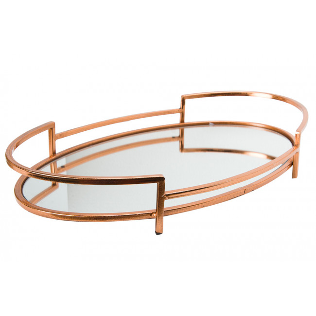 Tray with mirror oval L, rosegold, 40x26x6cm
