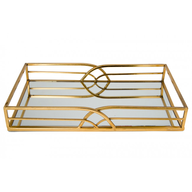 Tray with mirror Art L, golden, 40x26x6cm