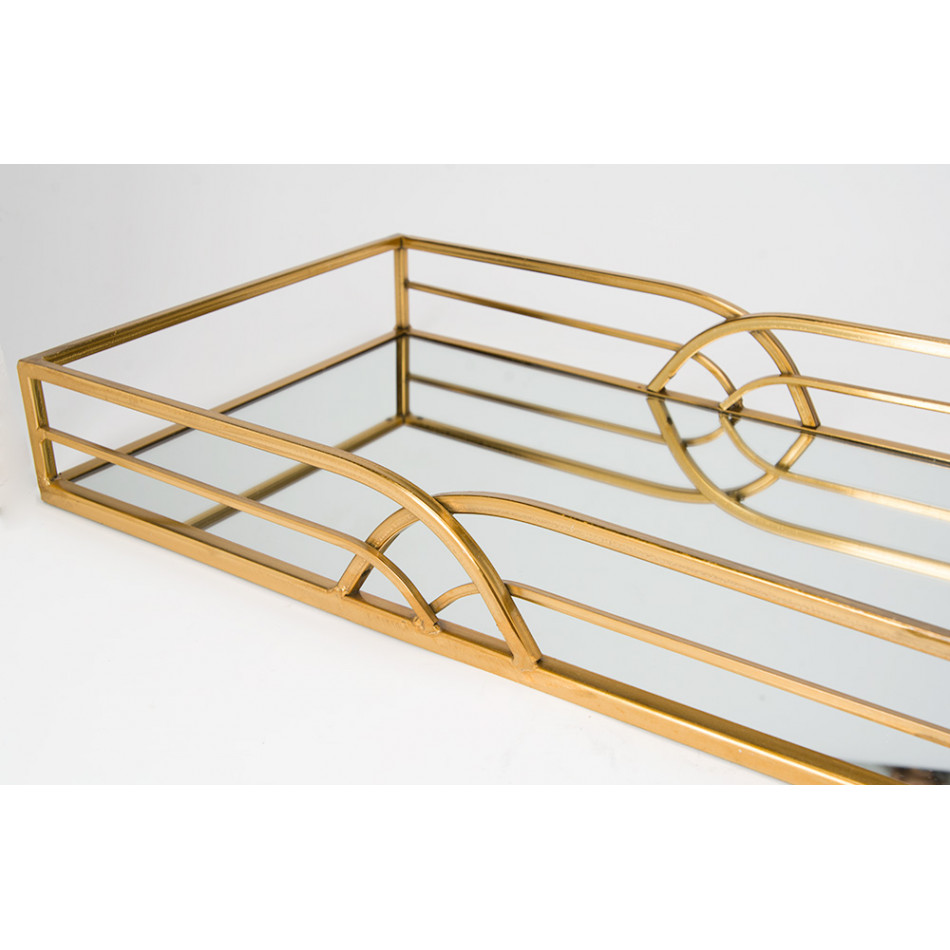 Tray with mirror Art L, golden, 40x26x6cm