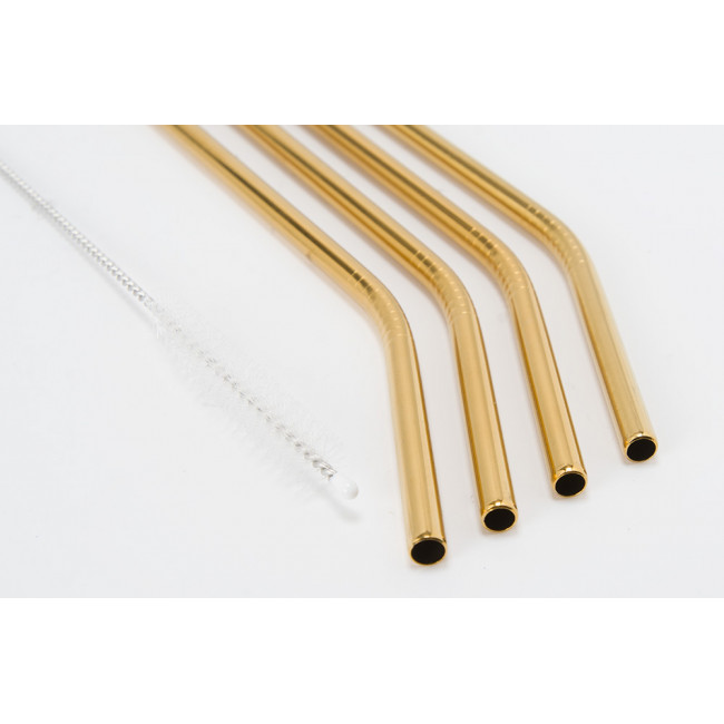Set of 4 golden cocktail straws, with brush, 31cm