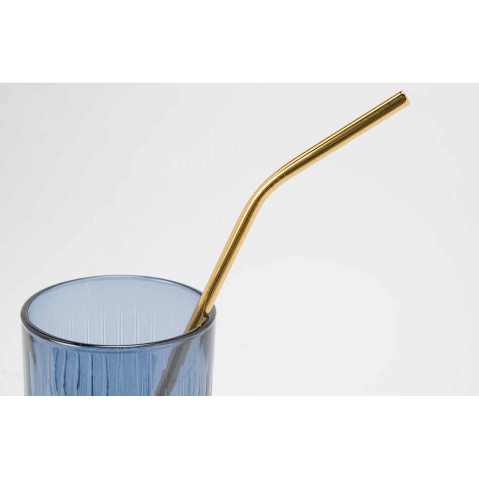 Set of 4 golden cocktail straws, with brush, 31cm