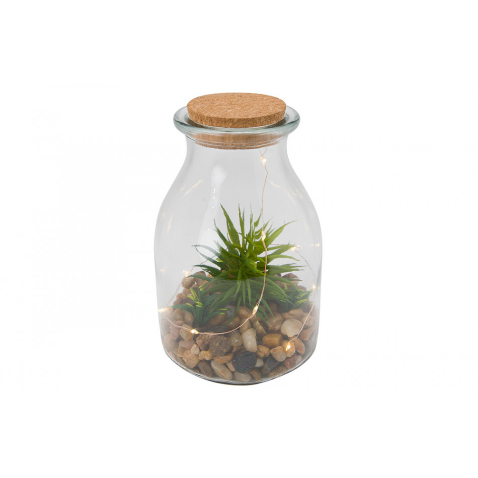Jar with plant and LED, 12x18cm