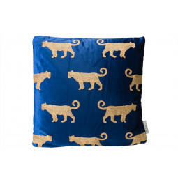 Cushion Leopard, velvet, blue, 45x45cm