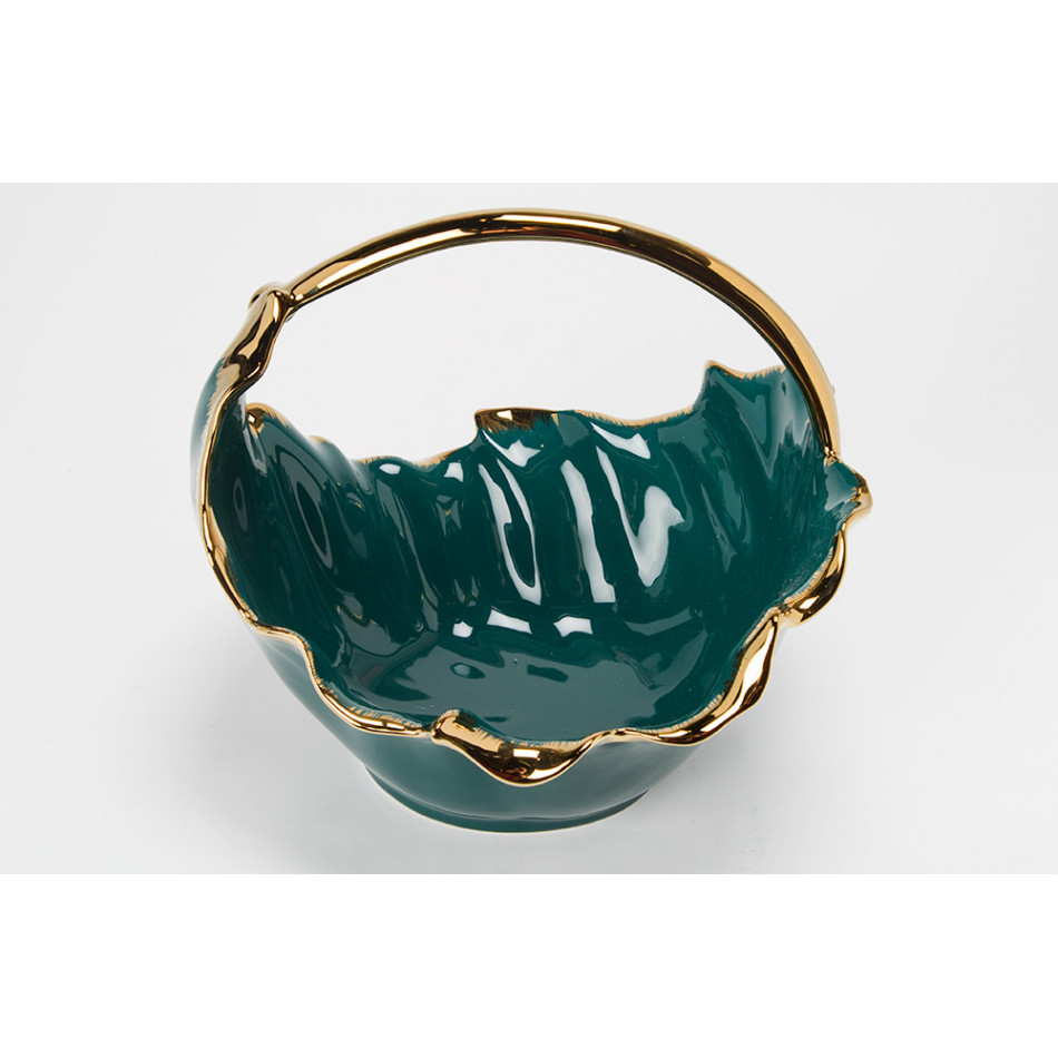 Decorative bowl Welta, green/gold, 25x22.5x21.5cm